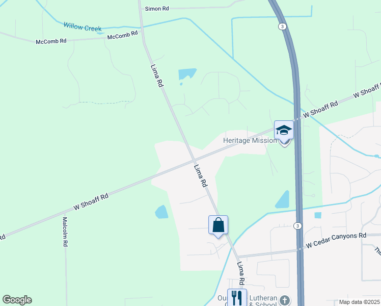 map of restaurants, bars, coffee shops, grocery stores, and more near 17312 Lima Road in Huntertown
