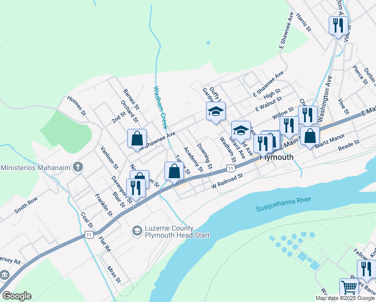 map of restaurants, bars, coffee shops, grocery stores, and more near 105-109 Academy Street in Plymouth