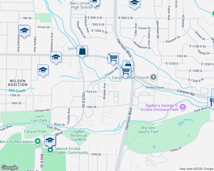 map of restaurants, bars, coffee shops, grocery stores, and more near 1423 South 1175 East Street in Ogden