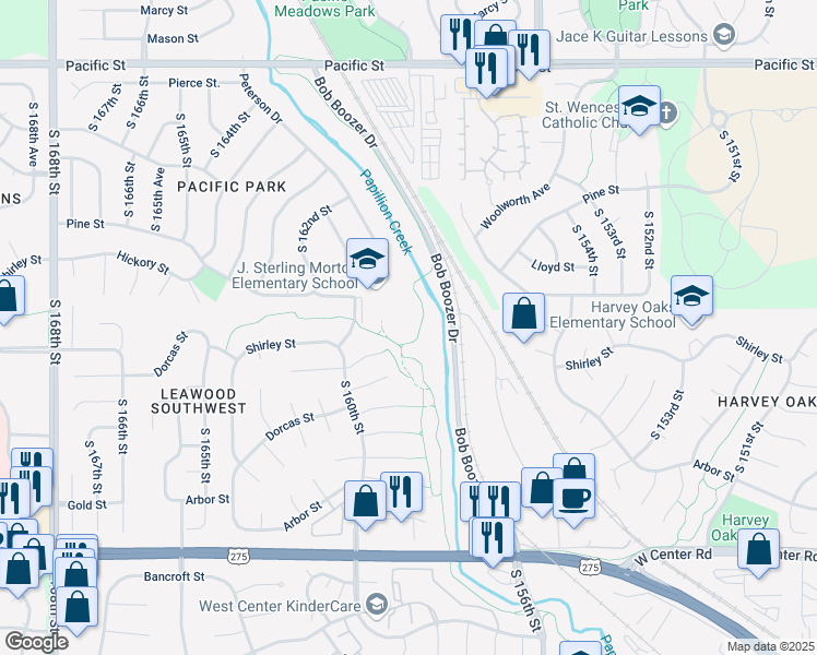 map of restaurants, bars, coffee shops, grocery stores, and more near 1805 South 160th Street in Omaha