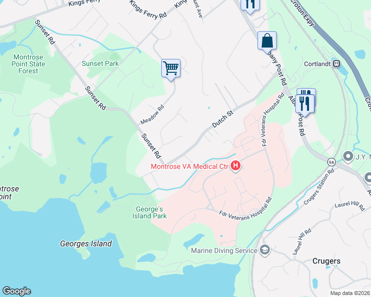 map of restaurants, bars, coffee shops, grocery stores, and more near 113 Dutch Street in Montrose