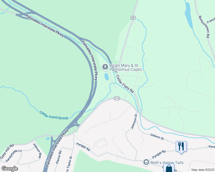 map of restaurants, bars, coffee shops, grocery stores, and more near 2 Sherwood Farms Court in Stony Point