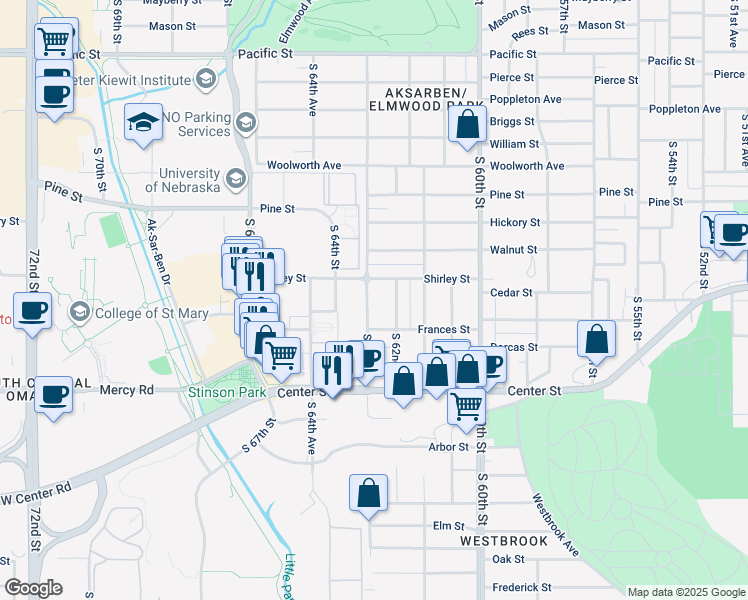 map of restaurants, bars, coffee shops, grocery stores, and more near 1915 South 63rd Street in Omaha