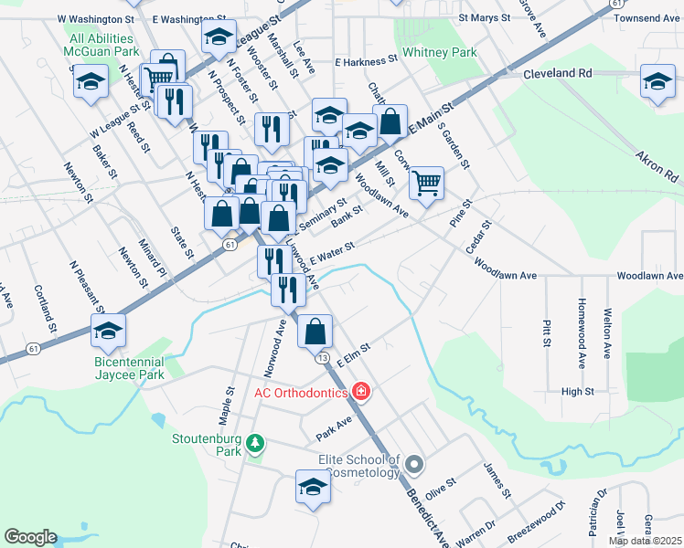map of restaurants, bars, coffee shops, grocery stores, and more near 27 Summit Street in Norwalk