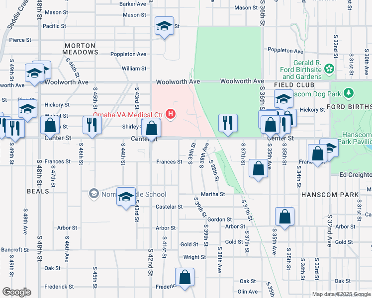 map of restaurants, bars, coffee shops, grocery stores, and more near 1913 South 40th Street in Omaha