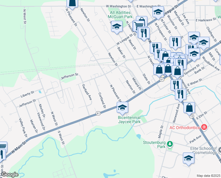 map of restaurants, bars, coffee shops, grocery stores, and more near 33 North Pleasant Street in Norwalk