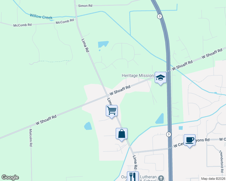 map of restaurants, bars, coffee shops, grocery stores, and more near 2216 West Shoaff Road in Huntertown
