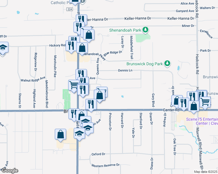 map of restaurants, bars, coffee shops, grocery stores, and more near 4181 Tudor Ave in Brunswick