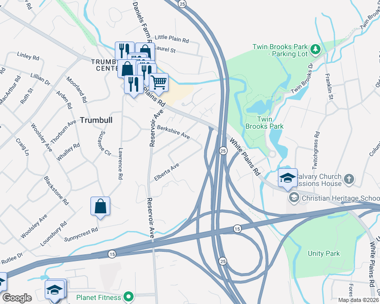 map of restaurants, bars, coffee shops, grocery stores, and more near 48 Elberta Avenue in Trumbull