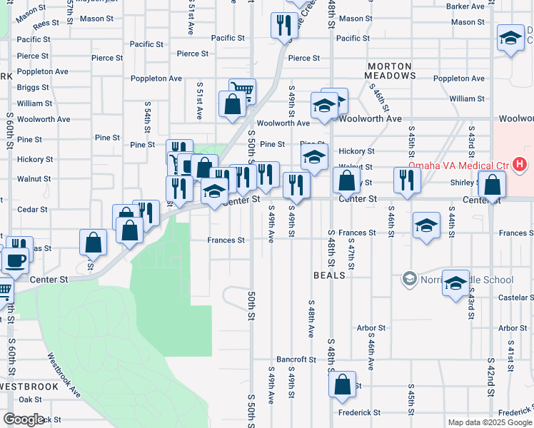 map of restaurants, bars, coffee shops, grocery stores, and more near 1920 South 49th Avenue in Omaha