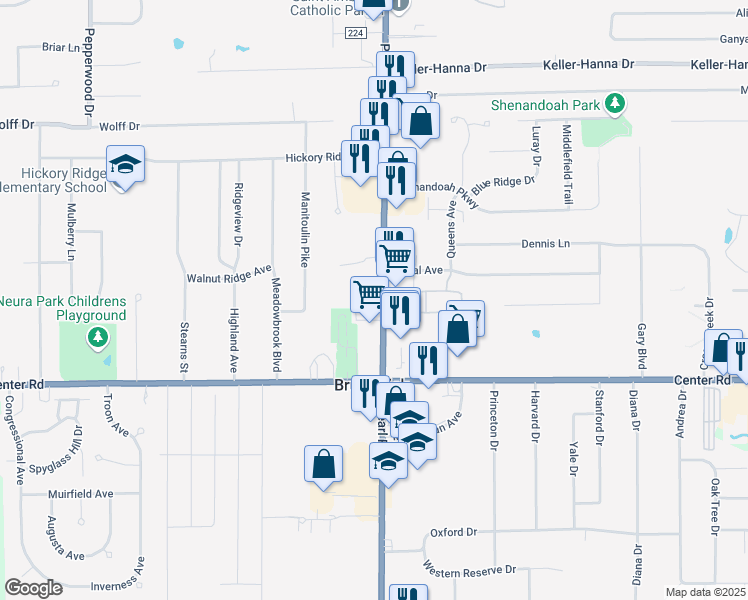 map of restaurants, bars, coffee shops, grocery stores, and more near 1290 Pearl Road in Brunswick