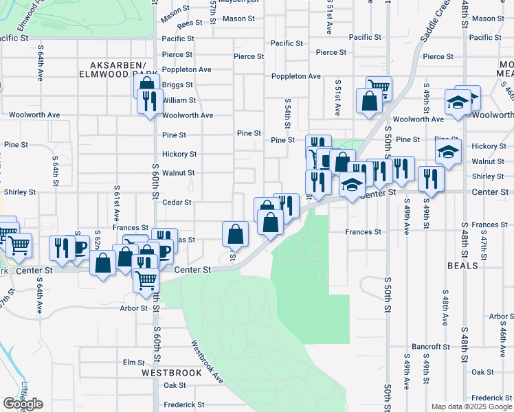 map of restaurants, bars, coffee shops, grocery stores, and more near 1926 South 55th Street in Omaha