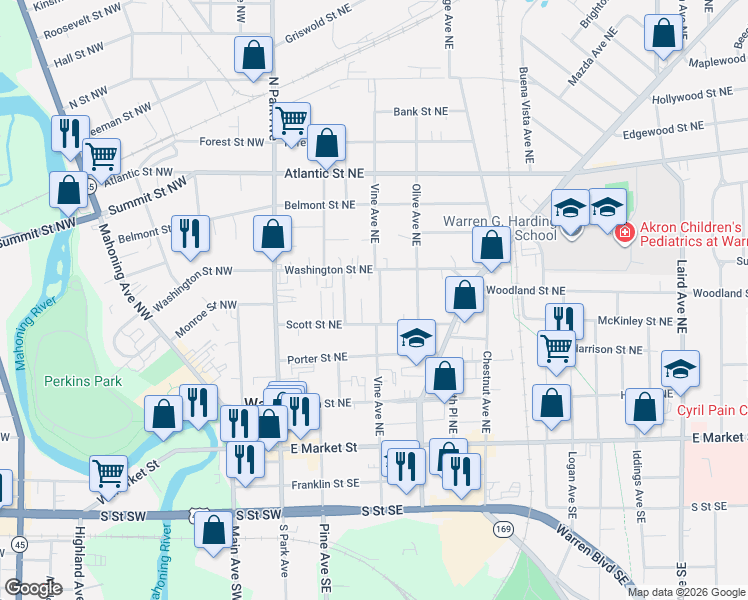 map of restaurants, bars, coffee shops, grocery stores, and more near 465 Vine Avenue Northeast in Niles
