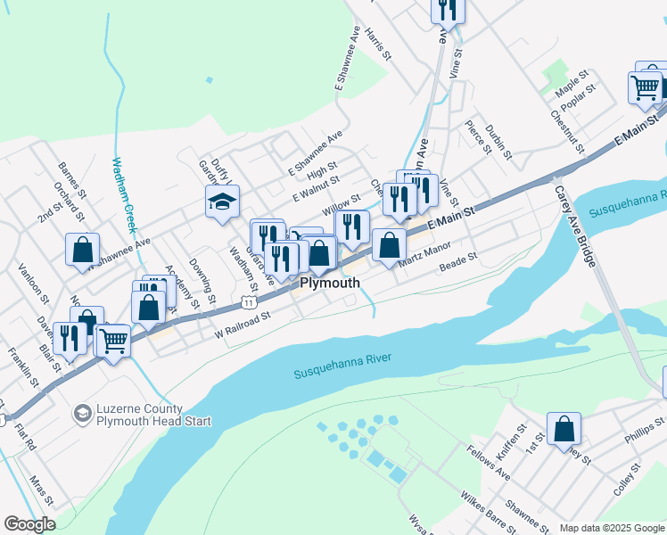 map of restaurants, bars, coffee shops, grocery stores, and more near in Plymouth
