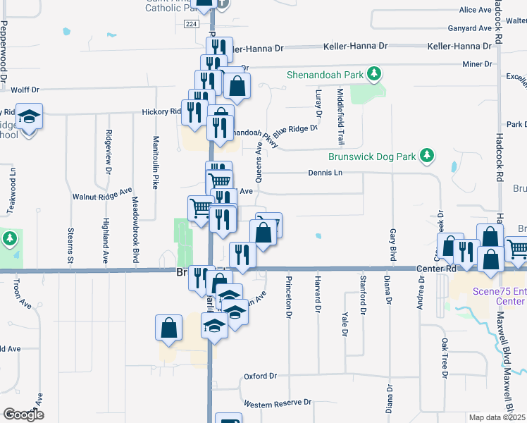 map of restaurants, bars, coffee shops, grocery stores, and more near 4222 Maiden Court in Brunswick