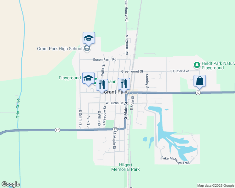 map of restaurants, bars, coffee shops, grocery stores, and more near in Grant Park