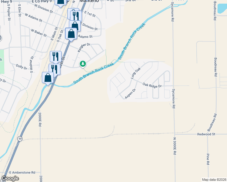 map of restaurants, bars, coffee shops, grocery stores, and more near 876 Holly Drive in Manteno