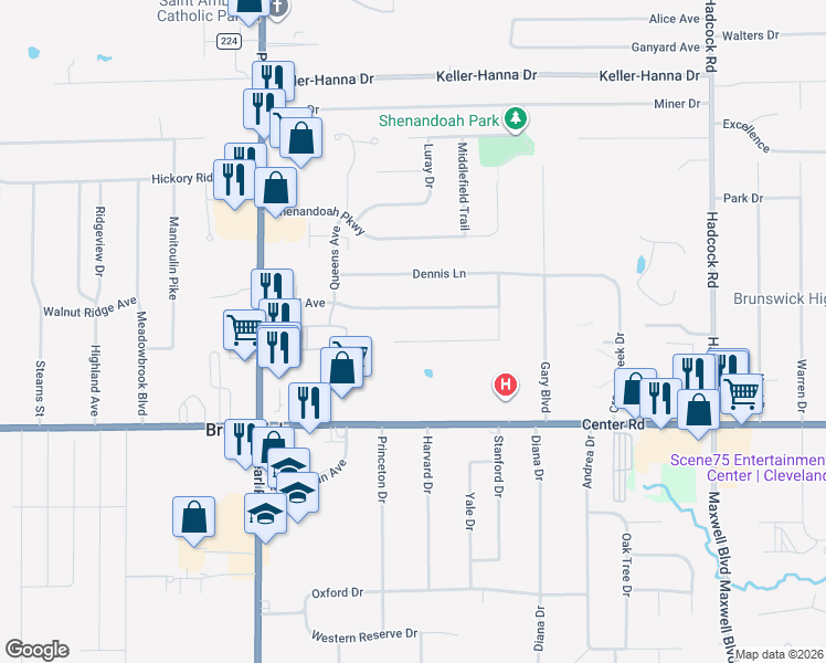 map of restaurants, bars, coffee shops, grocery stores, and more near 4153 Tudor Avenue in Brunswick