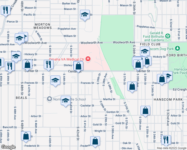 map of restaurants, bars, coffee shops, grocery stores, and more near 1913 South 40th Street in Omaha