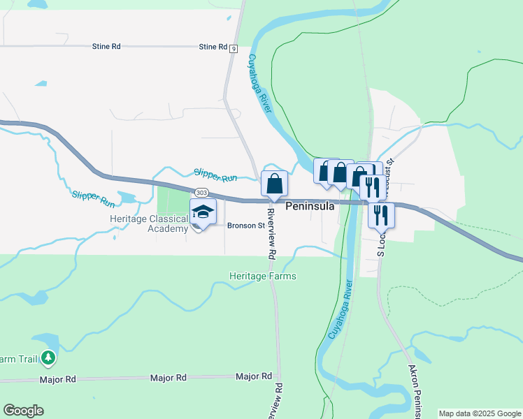 map of restaurants, bars, coffee shops, grocery stores, and more near 1770 Main Street in Peninsula