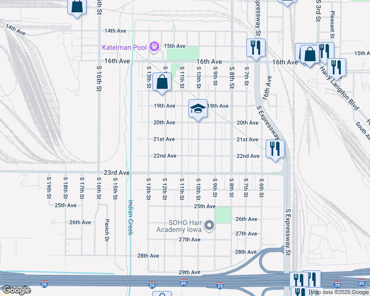 map of restaurants, bars, coffee shops, grocery stores, and more near 2110 South 11th Street in Council Bluffs