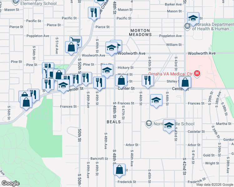map of restaurants, bars, coffee shops, grocery stores, and more near 1915 South 48th Street in Omaha