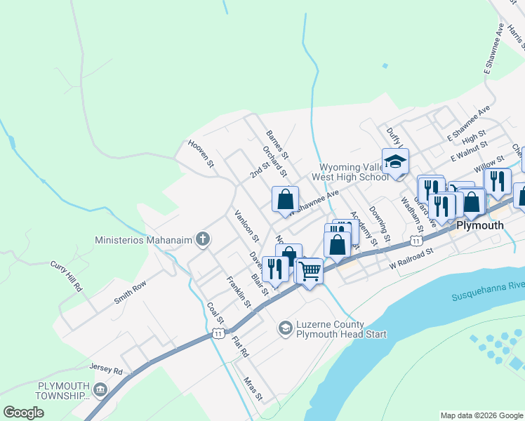 map of restaurants, bars, coffee shops, grocery stores, and more near 157 Nottingham Street in Plymouth