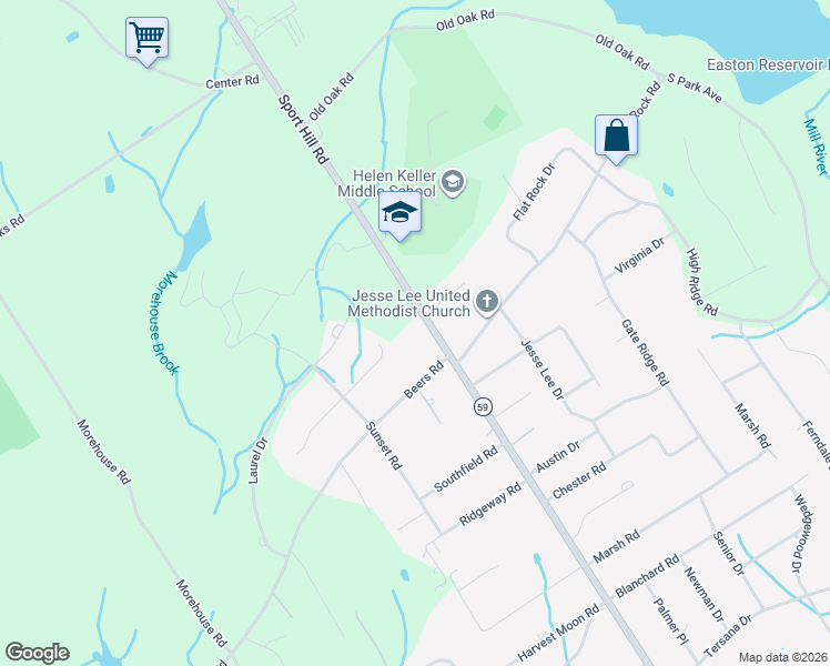 map of restaurants, bars, coffee shops, grocery stores, and more near 313 Connecticut 59 in Easton