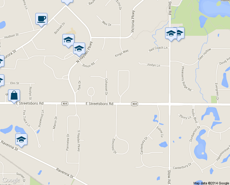 map of restaurants, bars, coffee shops, grocery stores, and more near 6728 Pinebrooke Drive in Hudson