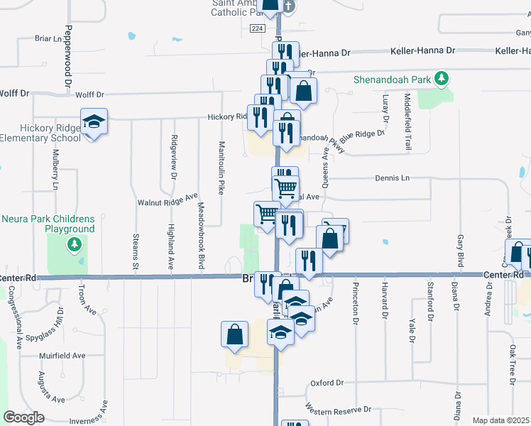 map of restaurants, bars, coffee shops, grocery stores, and more near 1290 Pearl Road in Brunswick