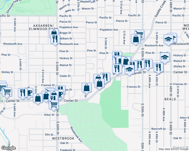 map of restaurants, bars, coffee shops, grocery stores, and more near 1924 South 55th Street in Omaha