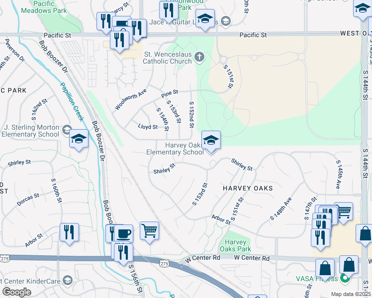 map of restaurants, bars, coffee shops, grocery stores, and more near 1732 South 153rd Avenue Circle in Omaha