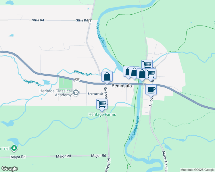 map of restaurants, bars, coffee shops, grocery stores, and more near 1770 Main Street in Peninsula
