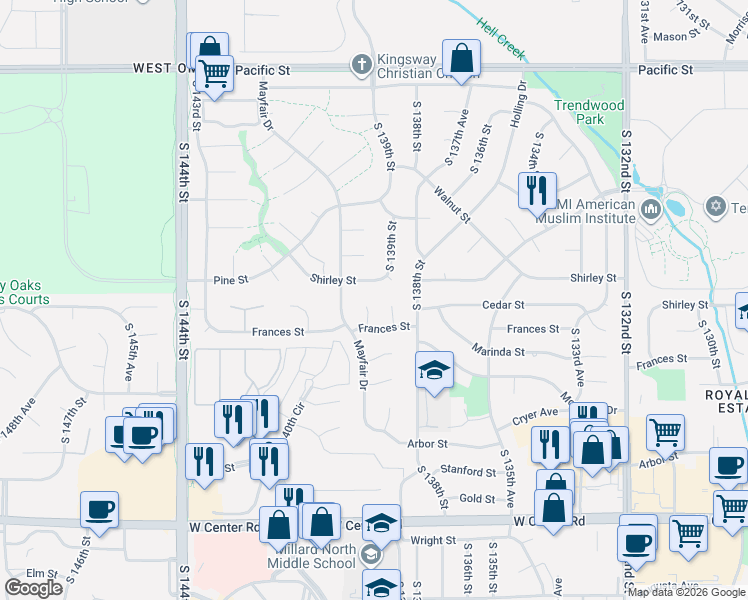 map of restaurants, bars, coffee shops, grocery stores, and more near 2007 South 139th Circle in Omaha