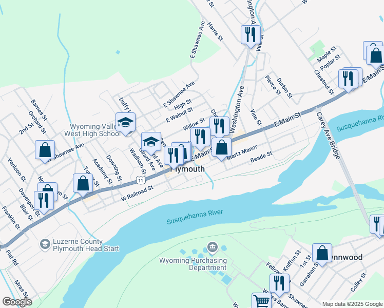 map of restaurants, bars, coffee shops, grocery stores, and more near in Plymouth