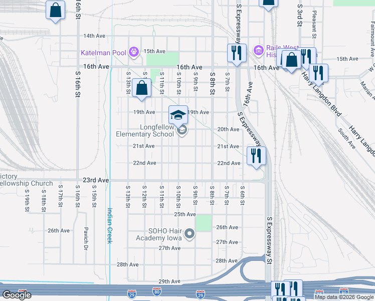 map of restaurants, bars, coffee shops, grocery stores, and more near 2111 South 10th Street in Council Bluffs