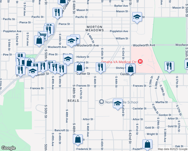 map of restaurants, bars, coffee shops, grocery stores, and more near 1916 South 46th Street in Omaha