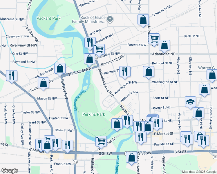 map of restaurants, bars, coffee shops, grocery stores, and more near 670 Mahoning Avenue in Niles