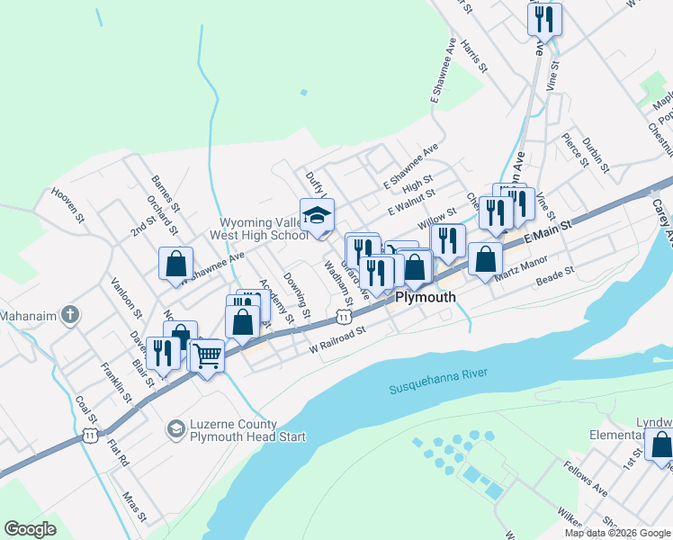 map of restaurants, bars, coffee shops, grocery stores, and more near 79 Wadham Street in Plymouth