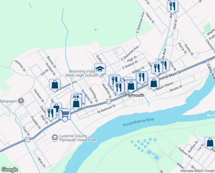 map of restaurants, bars, coffee shops, grocery stores, and more near 32 Girard Avenue in Plymouth