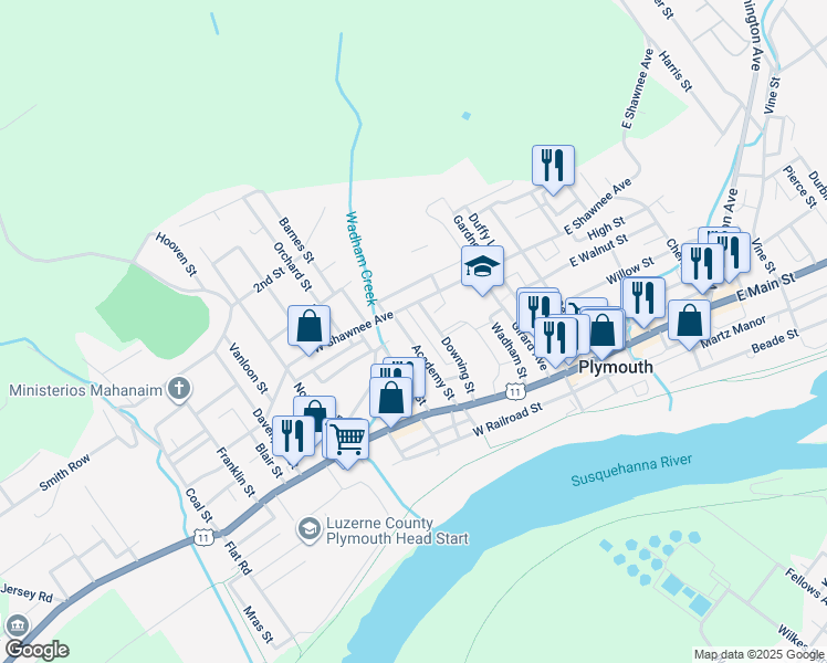 map of restaurants, bars, coffee shops, grocery stores, and more near 105-109 Academy Street in Plymouth