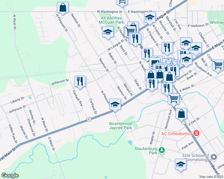 map of restaurants, bars, coffee shops, grocery stores, and more near 24 North Pleasant Street in Norwalk