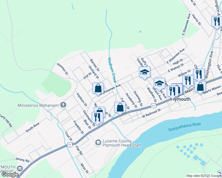 map of restaurants, bars, coffee shops, grocery stores, and more near 338 West Shawnee Avenue in Plymouth