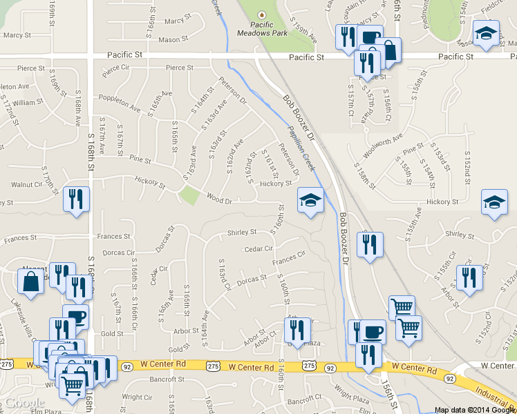 map of restaurants, bars, coffee shops, grocery stores, and more near 16033 Wood Drive in Omaha