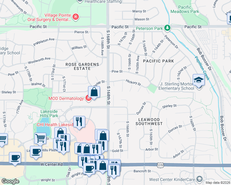 map of restaurants, bars, coffee shops, grocery stores, and more near 16634 Cedar Circle in Omaha