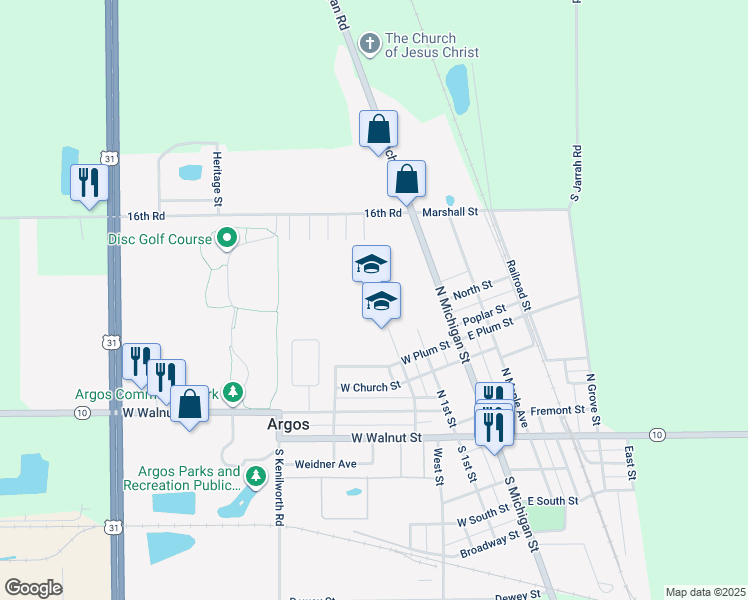 map of restaurants, bars, coffee shops, grocery stores, and more near 500 Yearick Street in Argos