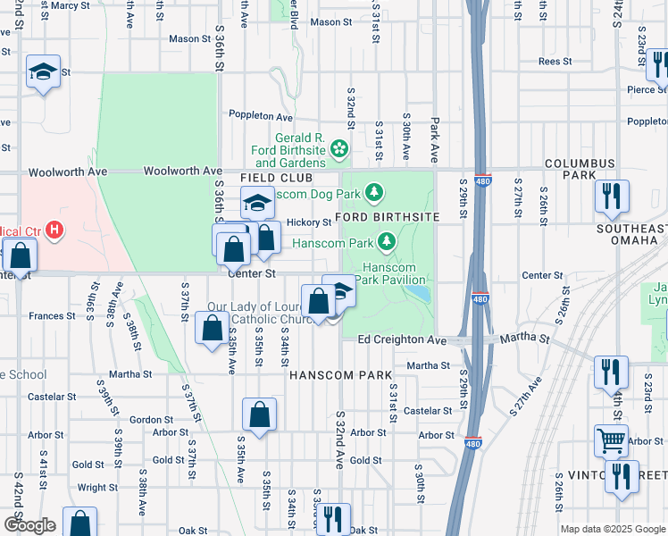 map of restaurants, bars, coffee shops, grocery stores, and more near in Omaha