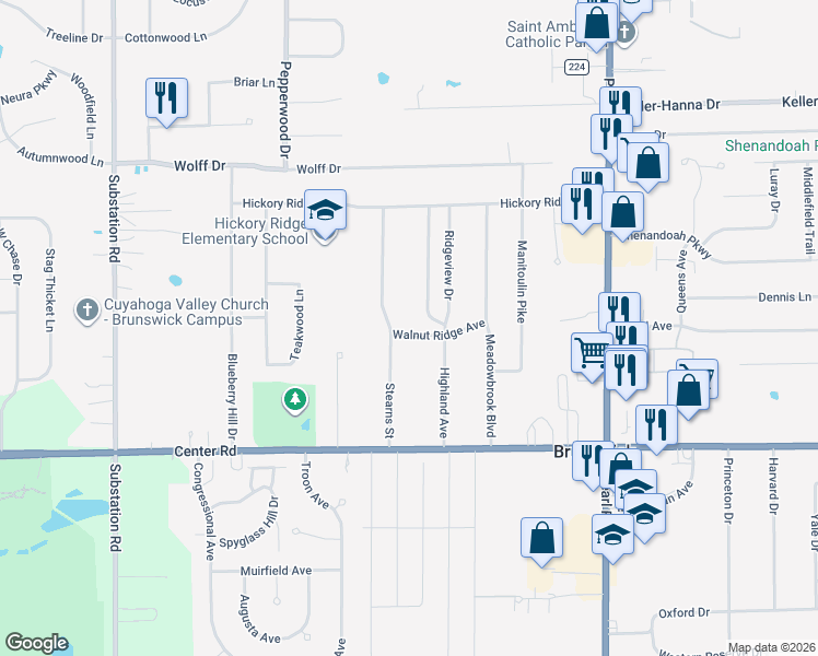 map of restaurants, bars, coffee shops, grocery stores, and more near 1200 Highland Avenue in Brunswick