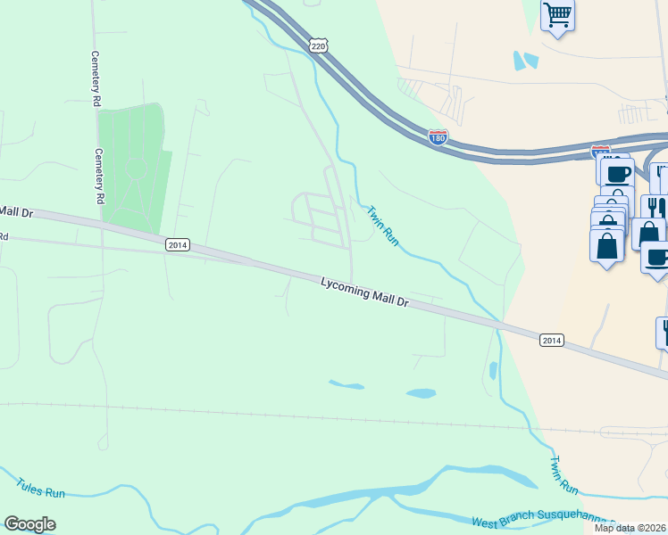 map of restaurants, bars, coffee shops, grocery stores, and more near Unnamed Road in Montoursville