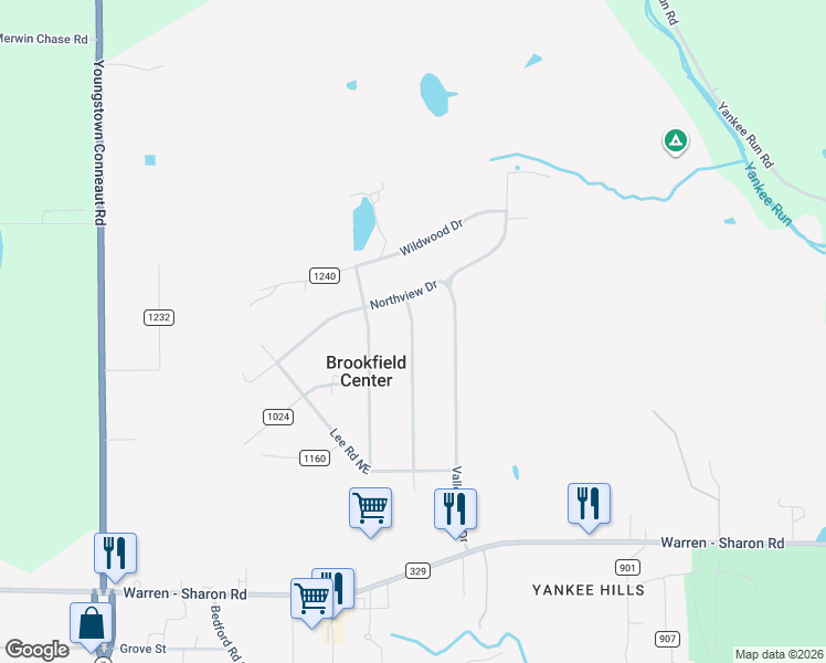 map of restaurants, bars, coffee shops, grocery stores, and more near 936 Township Highway 1022 in Brookfield Center